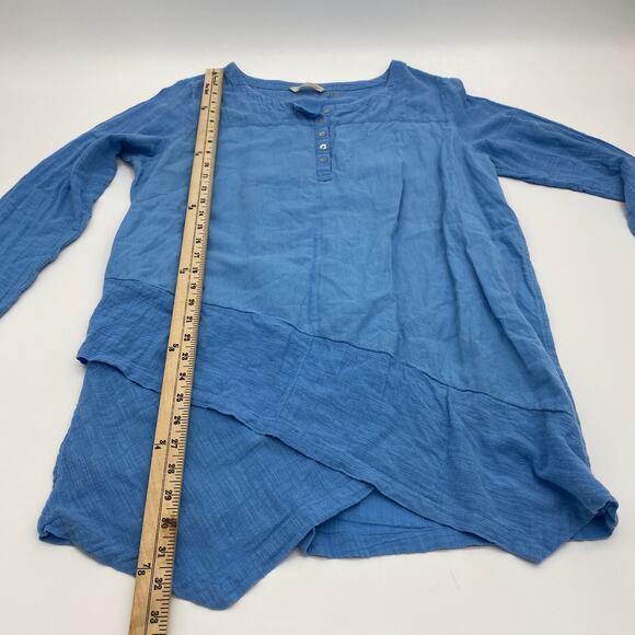 SOFT SURROUNDINGS Blue Linen Blend Breezy Nights Asymmetrical Blouse Women Sz L - Picture 6 of 6